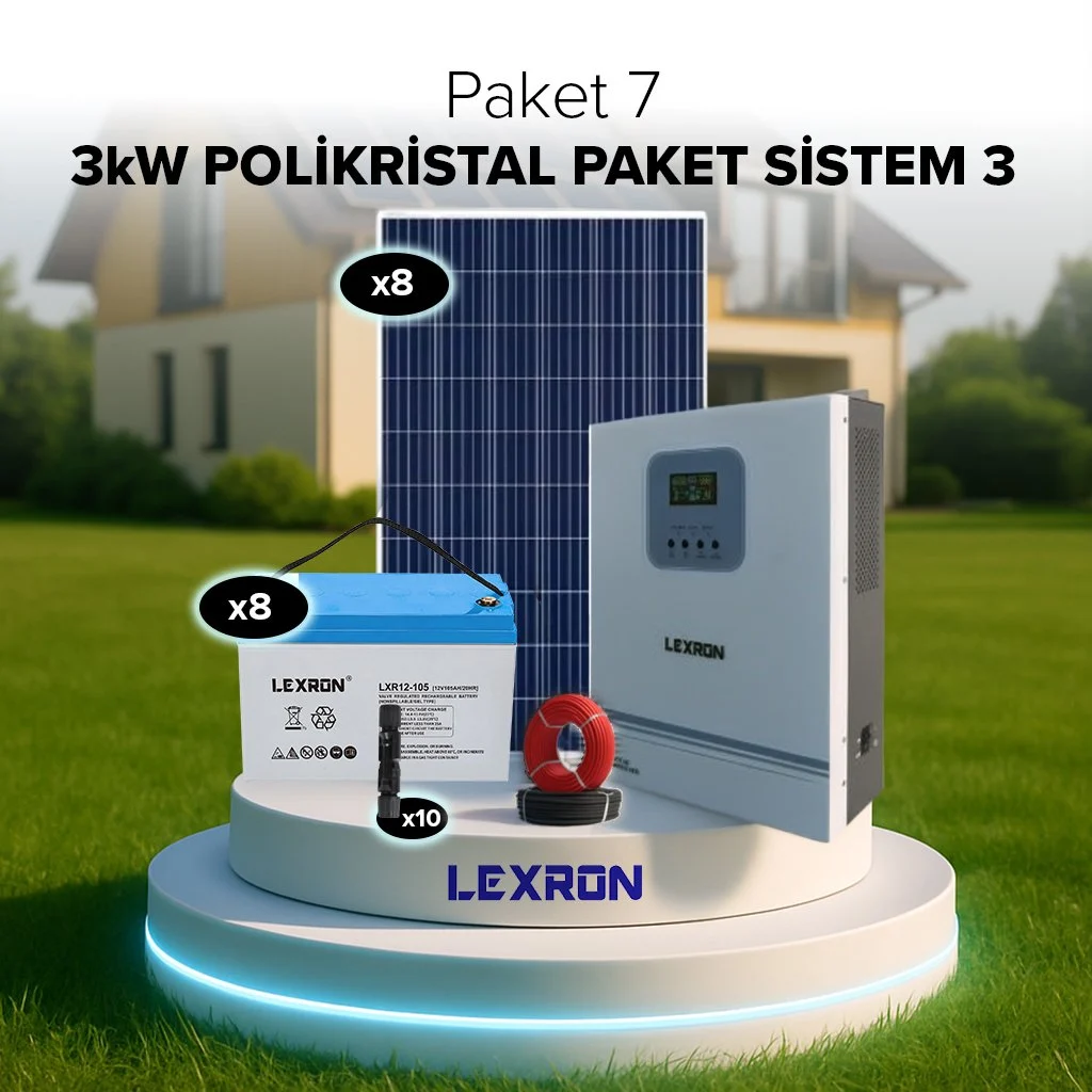 3kW MPPT Akıllı İnverterli Jel Akülü Solar Paket Sistem 3 (Paket 7)