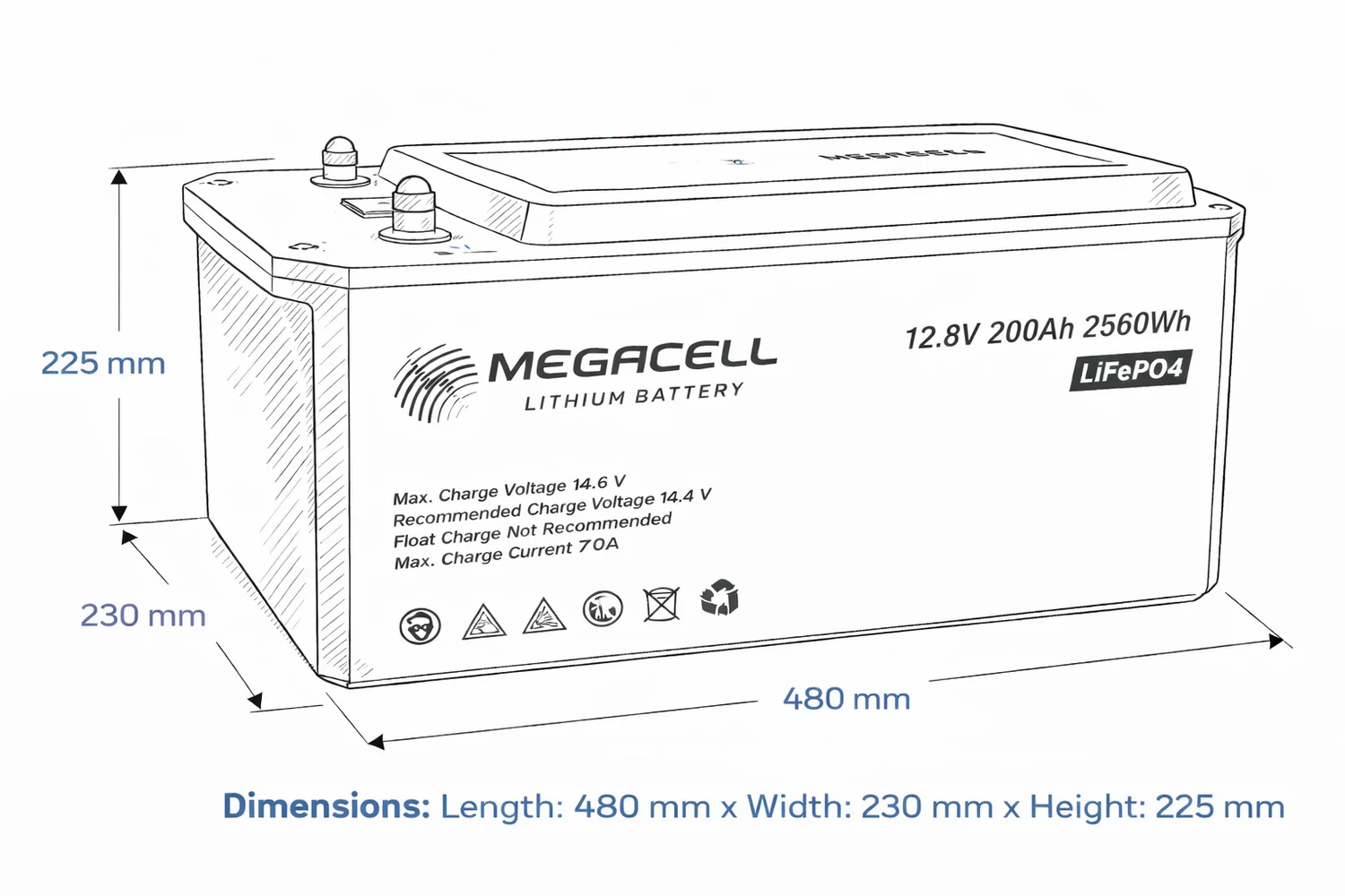 Megacell 12.8V 210Ah LİTYUM LiFEPO4 PRİZMATİK - ABS/Bluetooth