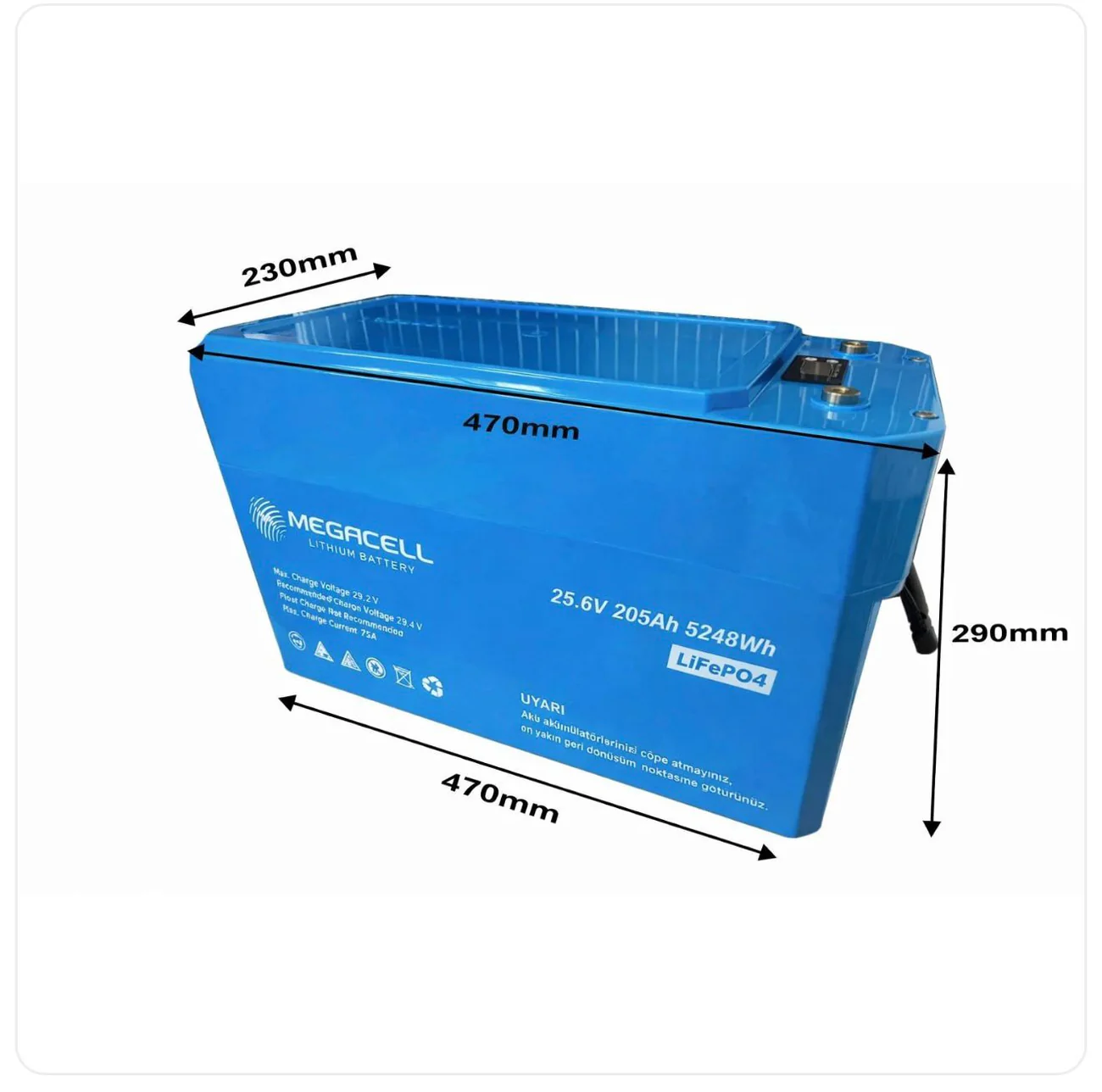 Megacell 25,6V 205Ah LİTYUM LiFEPO4 PRİZMATİK - ABS/Bluetooth