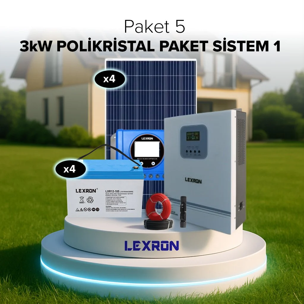 3kW MPPT Akıllı İnverterli Jel Akülü Solar Paket Sistem 1 (Paket 5)