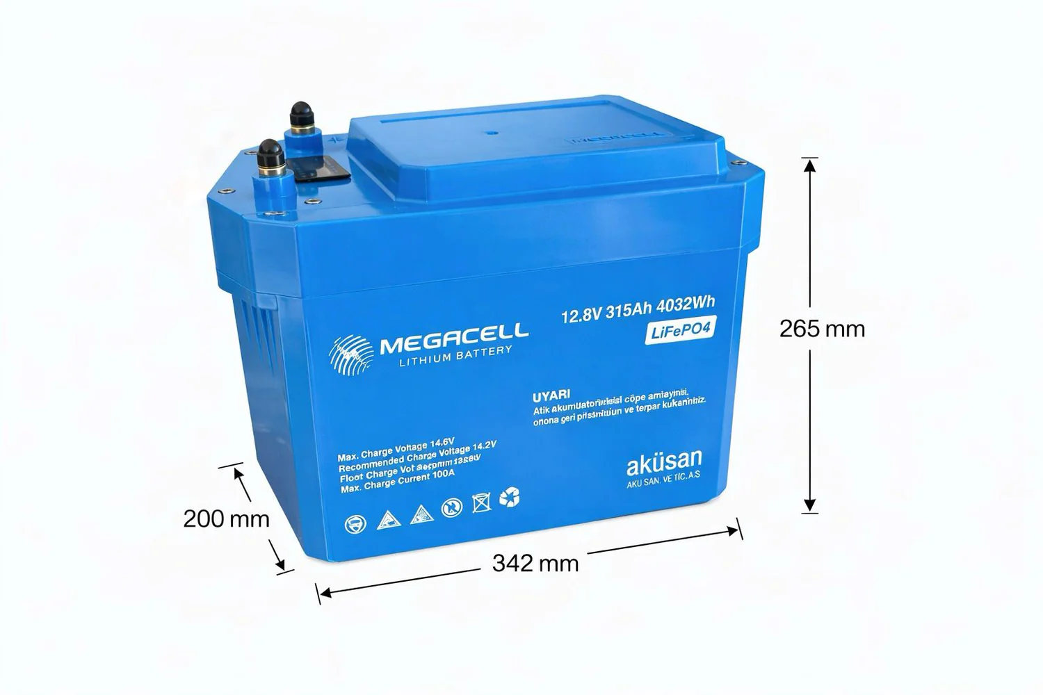 Megacell 12.8V 315Ah LİTYUM LiFEPO4 PRİZMATİK - ABS/Bluetooth