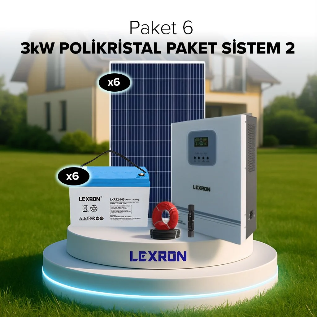 3kW MPPT Akıllı İnverterli Jel Akülü Solar Paket Sistem 2 (Paket 6)
