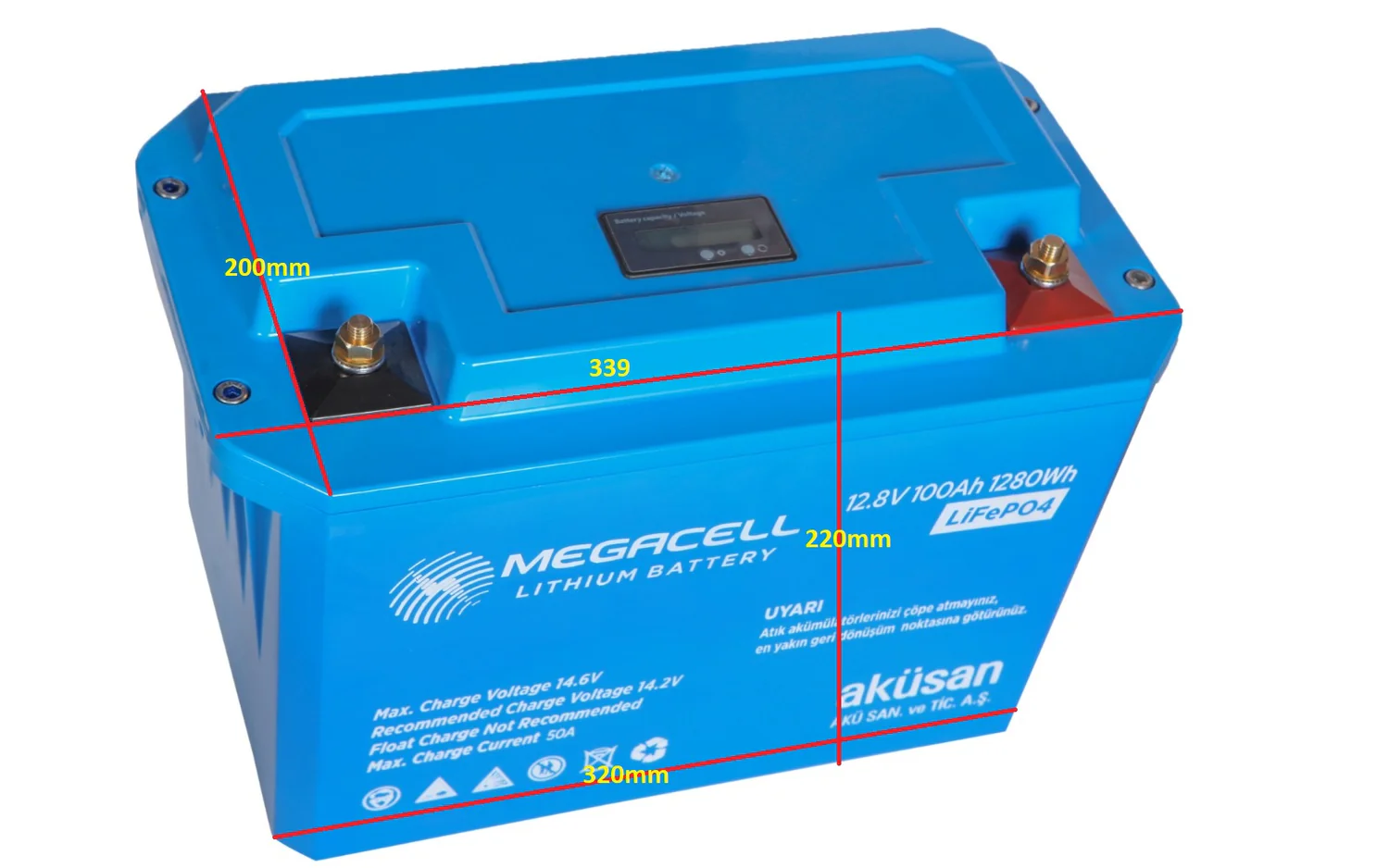 Megacell 12.8V 100Ah LİTYUM LiFEPO4 PRİZMATİK - ABS/Bluetooth yok