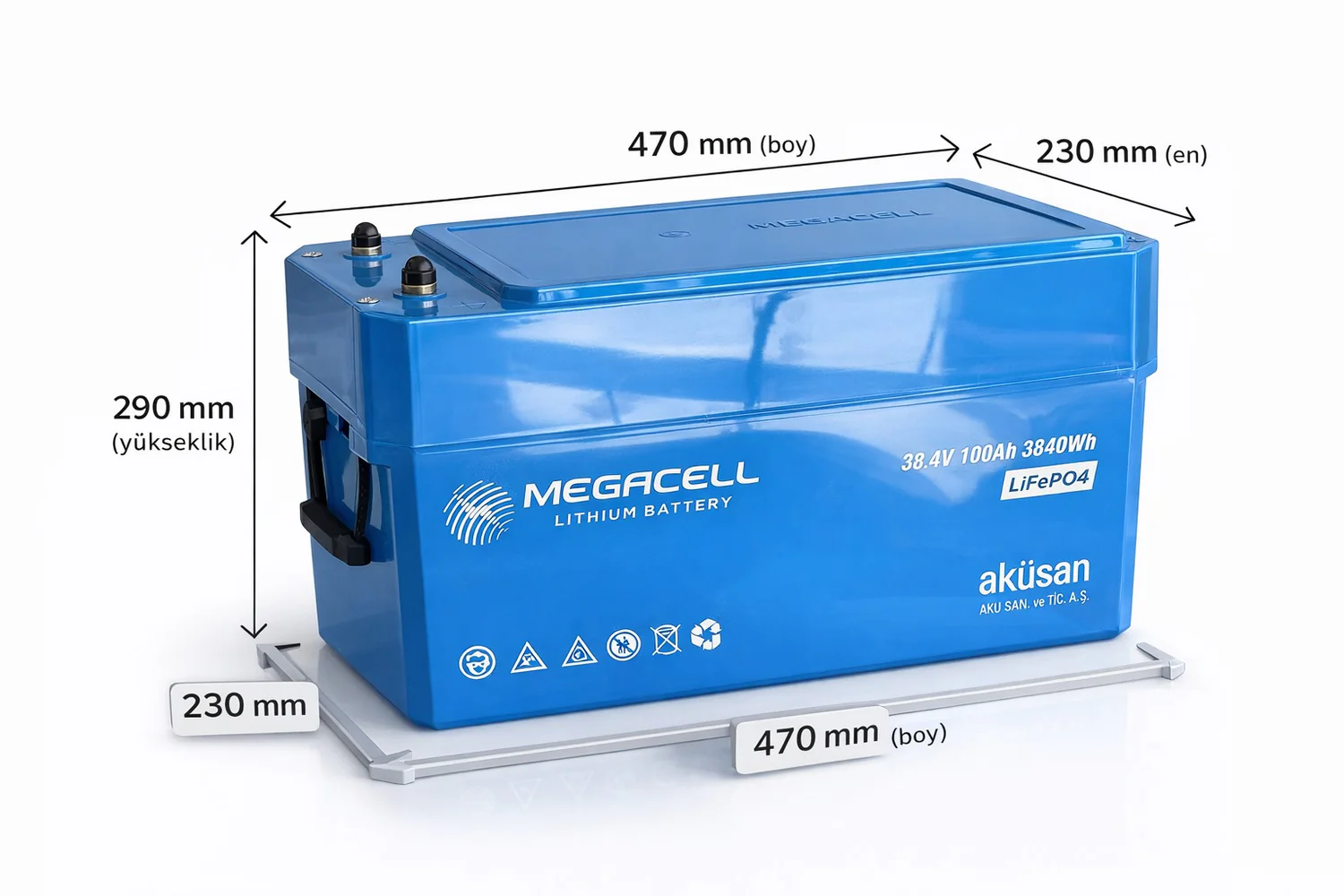 Megacell 38,4V 100Ah LİTYUM LiFEPO4 PRİZMATİK - ABS/Bluetooth